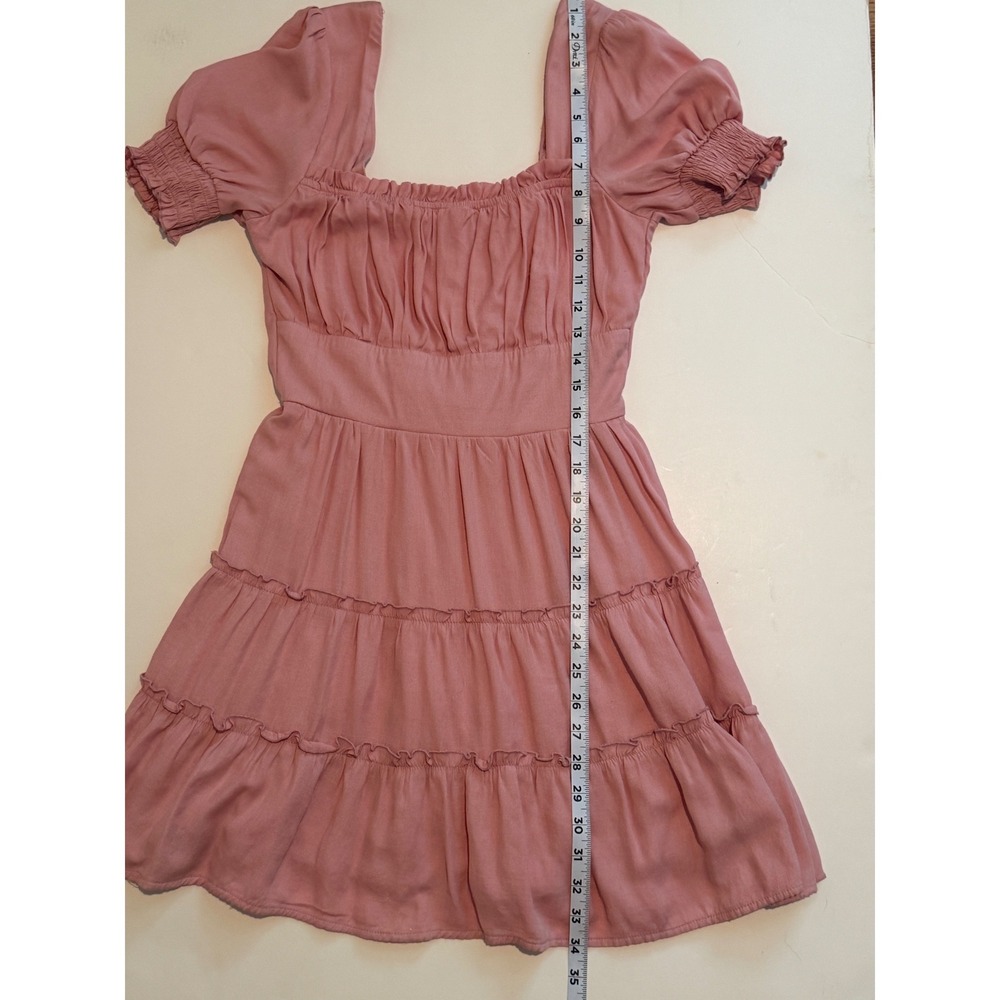 Trixxi Pink Puff Sleeve Tiered Mini Dress Cottagecore Square Neck Smocked Small - Picture 4 of 10